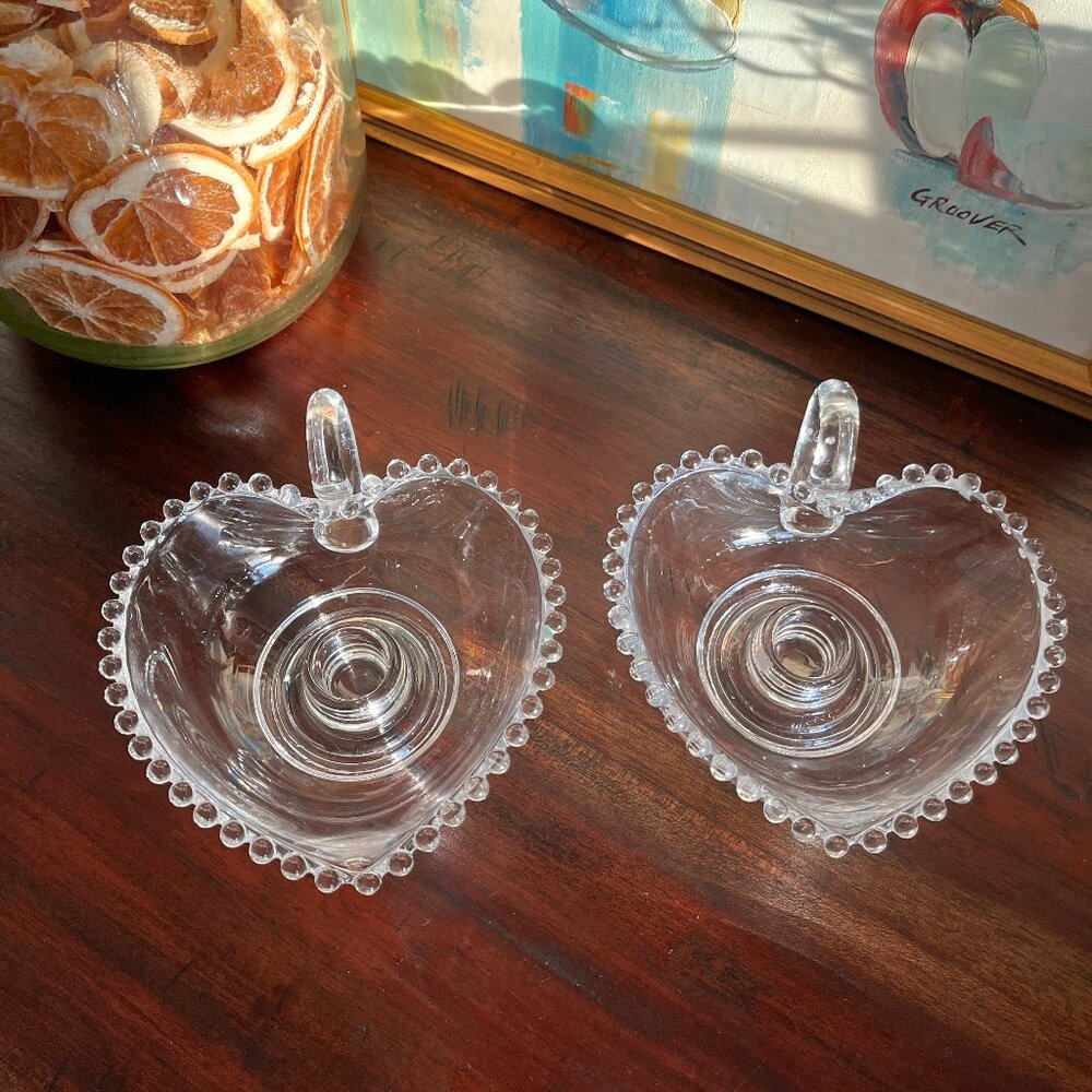 Vintage Imperial Candlewick Heart Candle Holders 2 Cottagecore Grandma Romantic